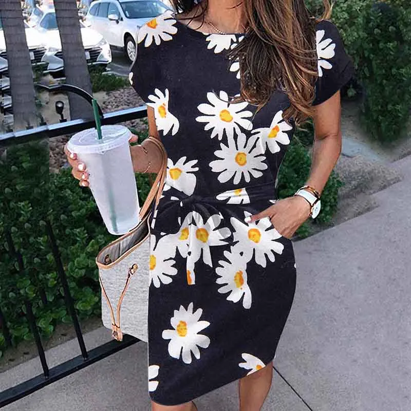Dress Women's Fashion Temperament Geometric Print Dress Commuter Short Sleeves
