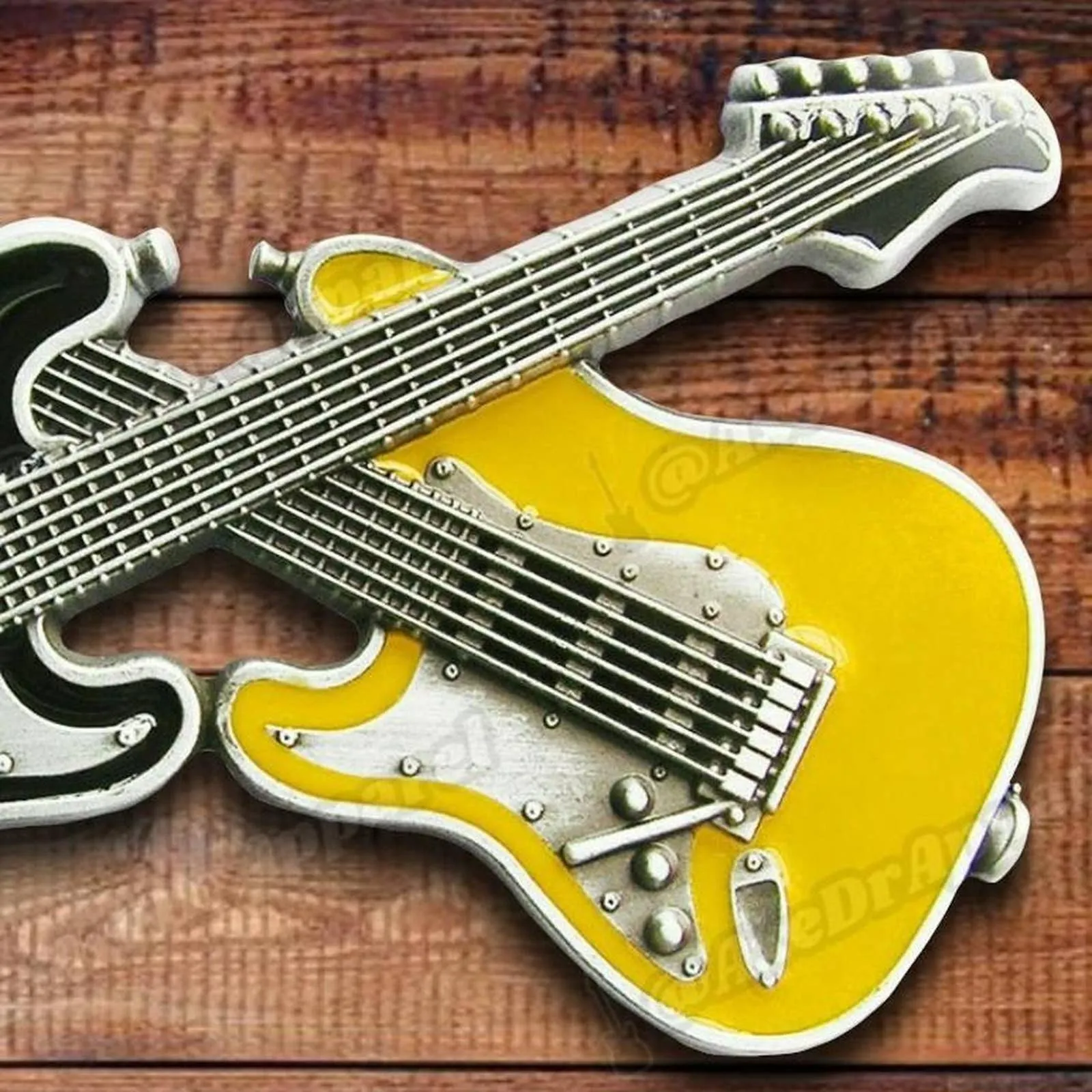 Dual Guitars Belt Buckle Black Enamel / Crossed Guitars Belt Buckle