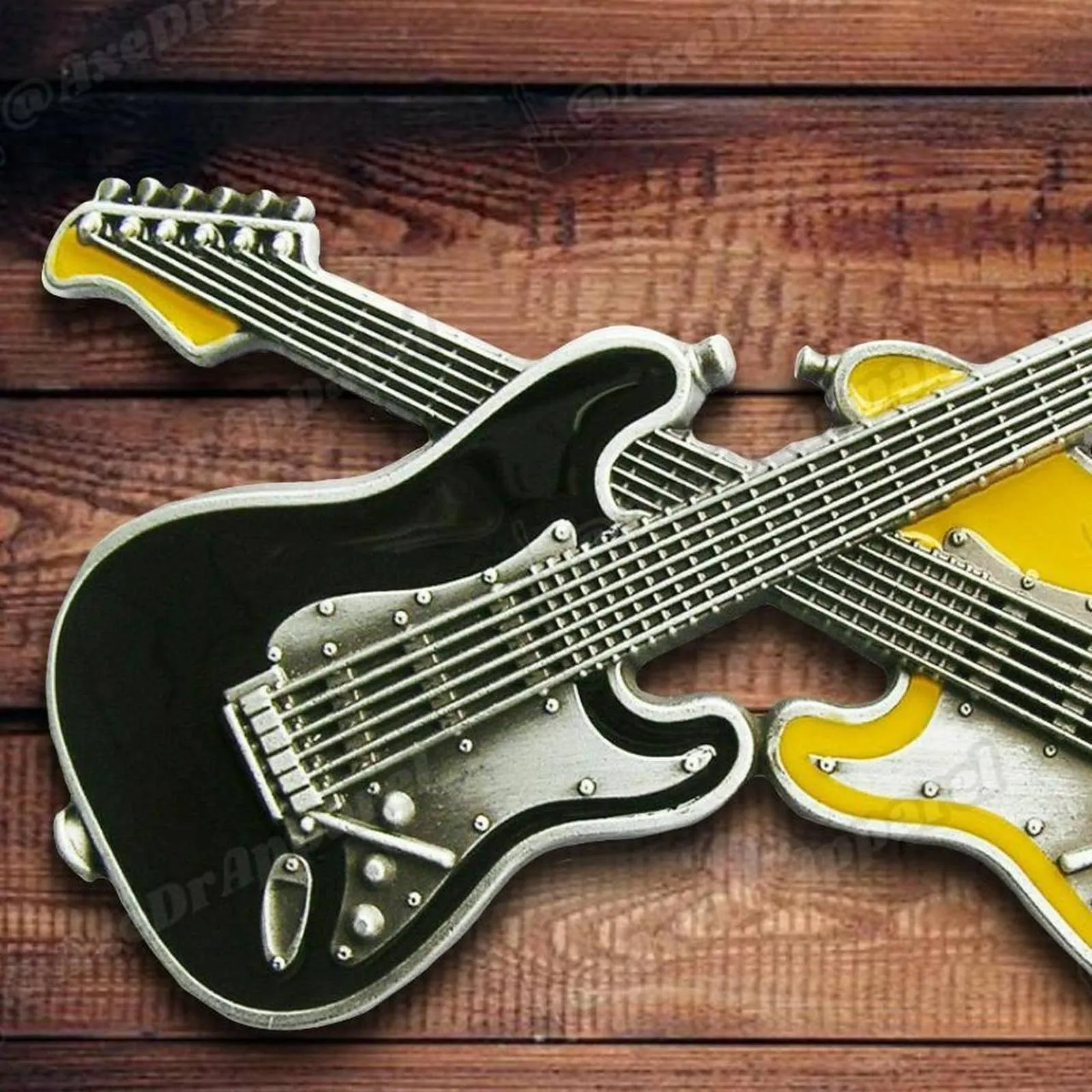 Dual Guitars Belt Buckle Black Enamel / Crossed Guitars Belt Buckle