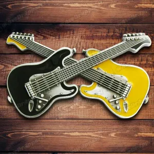 Dual Guitars Belt Buckle Black Enamel / Crossed Guitars Belt Buckle