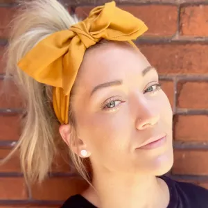 Elastic Tie Headband - Orange Denim Chambray