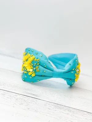 Embellished Fabric Headband - Aqua