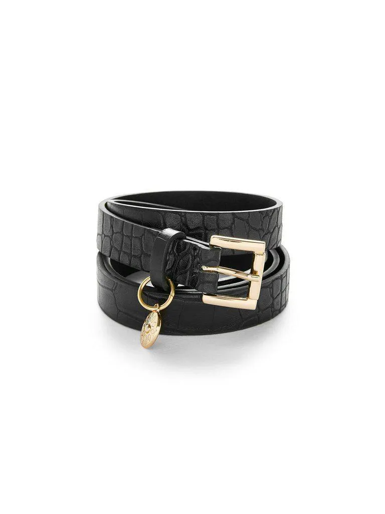 Embossed Crocodile Skinny Belt