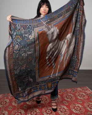 exalted unicorn wool/silk scarf - royal blue/scarlet