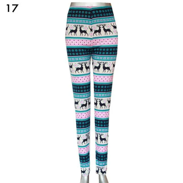 Fashion Women's HOT Leggings Pants Print High Waist Leggings Happy Christmas Party Long Pants 18 Color Ladies Xmas Trousers
