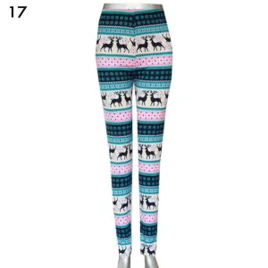 Fashion Women's HOT Leggings Pants Print High Waist Leggings Happy Christmas Party Long Pants 18 Color Ladies Xmas Trousers