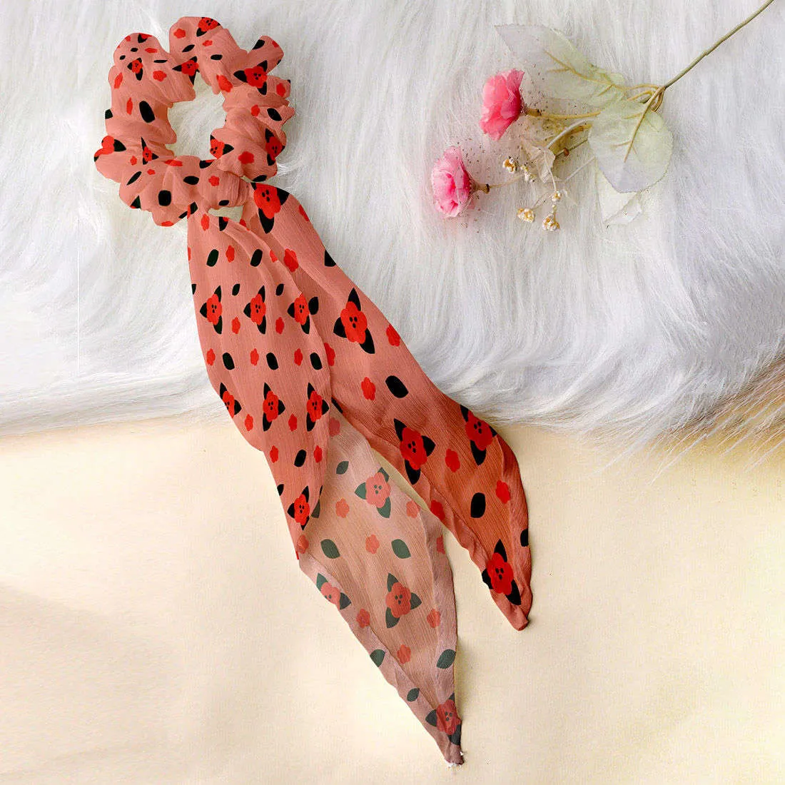 Ferosh Pink Printed Scarf Scrunchie