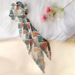 Ferosh White Line Printed Scarf Scrunchie