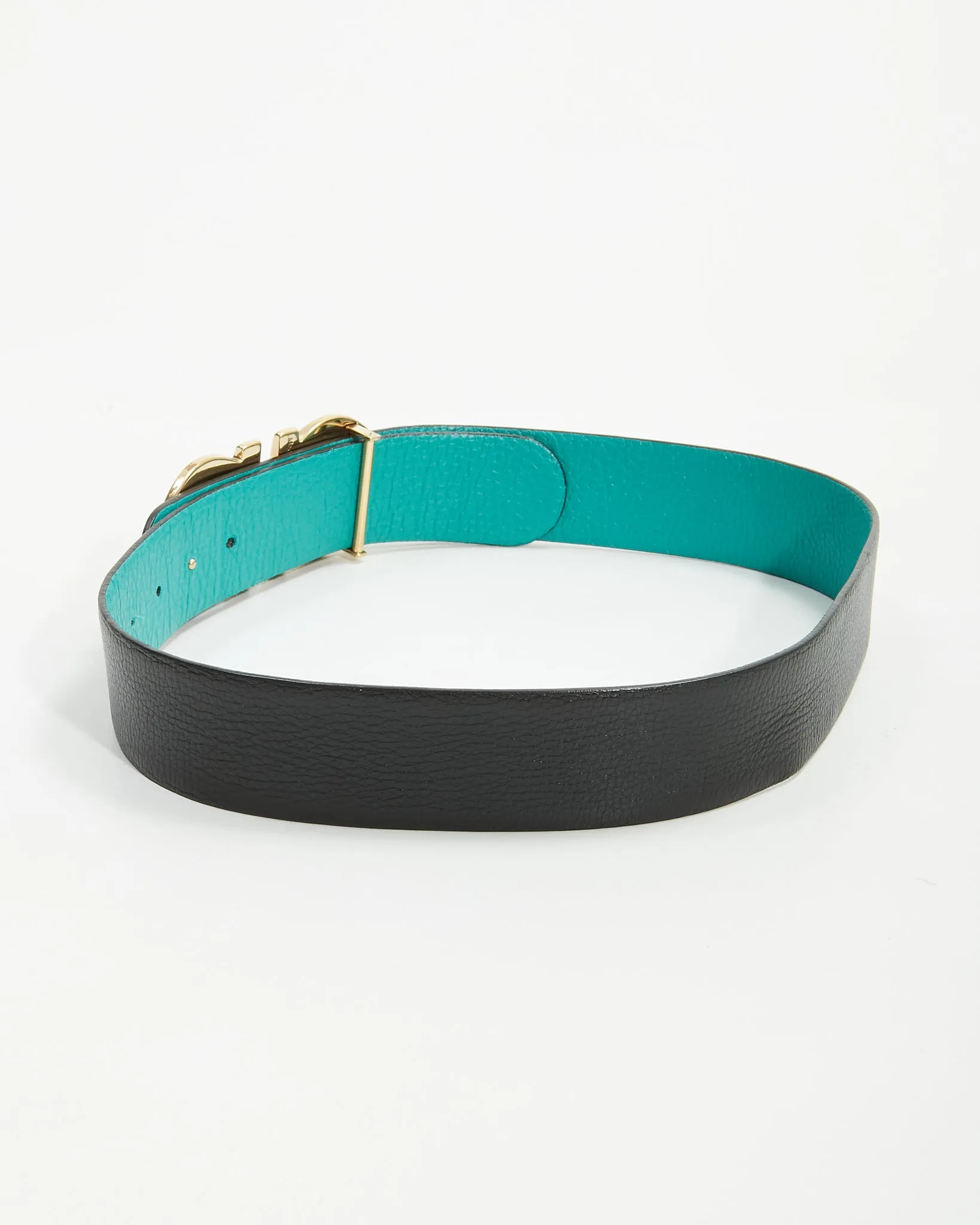 Ferragamo Black/Teal Leather Convertible Gancini Wide Belt - 80