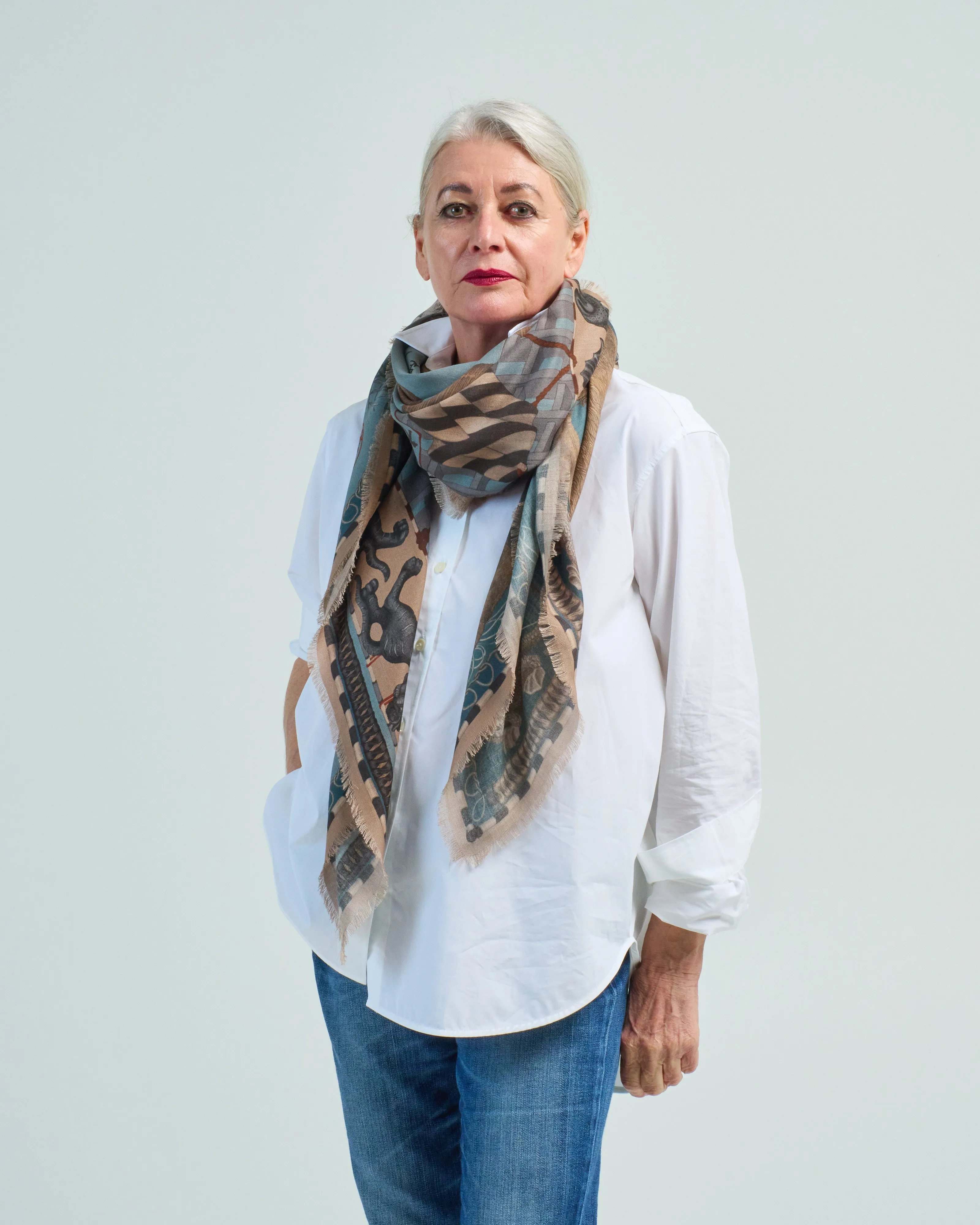 floating rabbits wool/silk square scarf