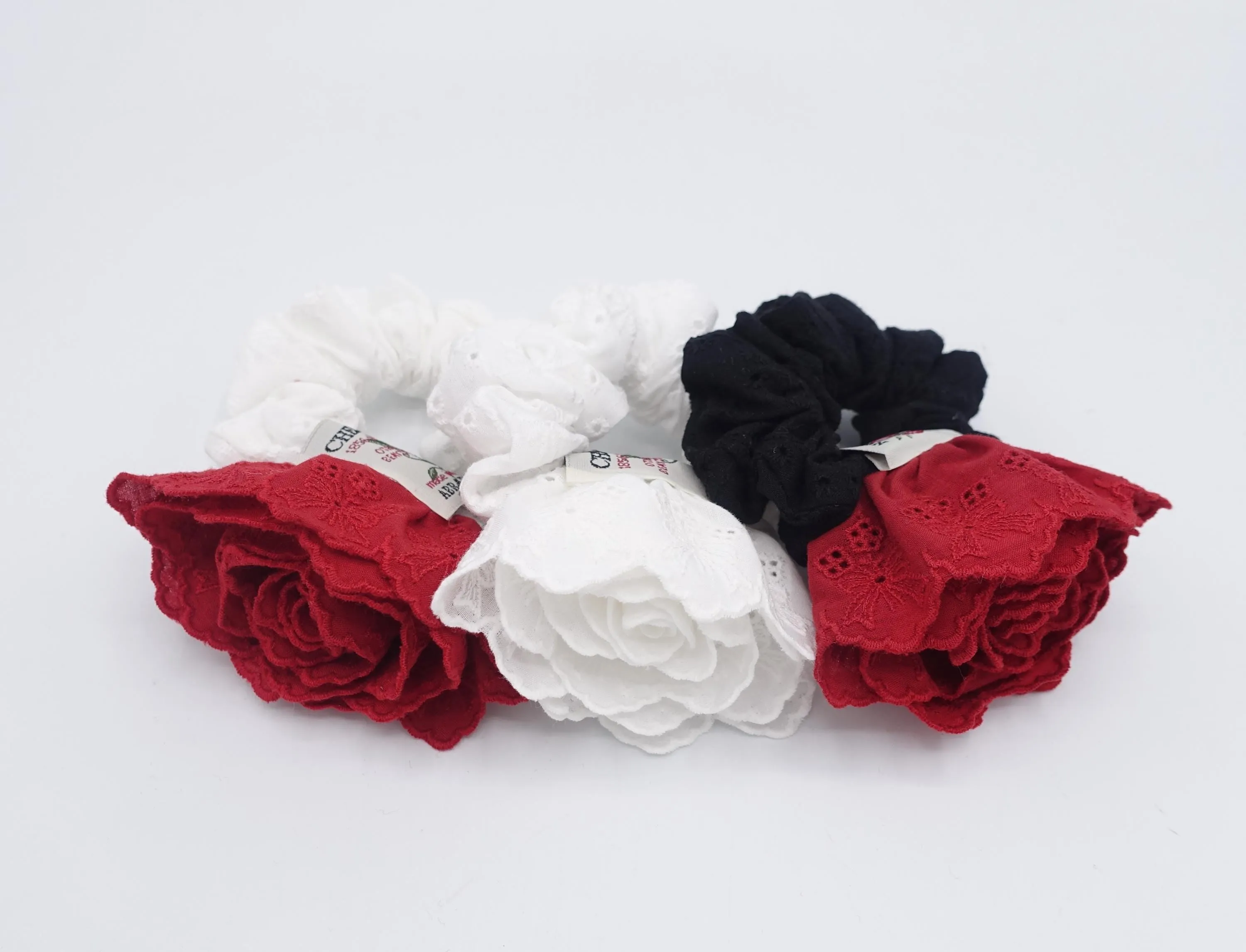 flower scrunchies, floral scrunchies, bloom scrunchies for women