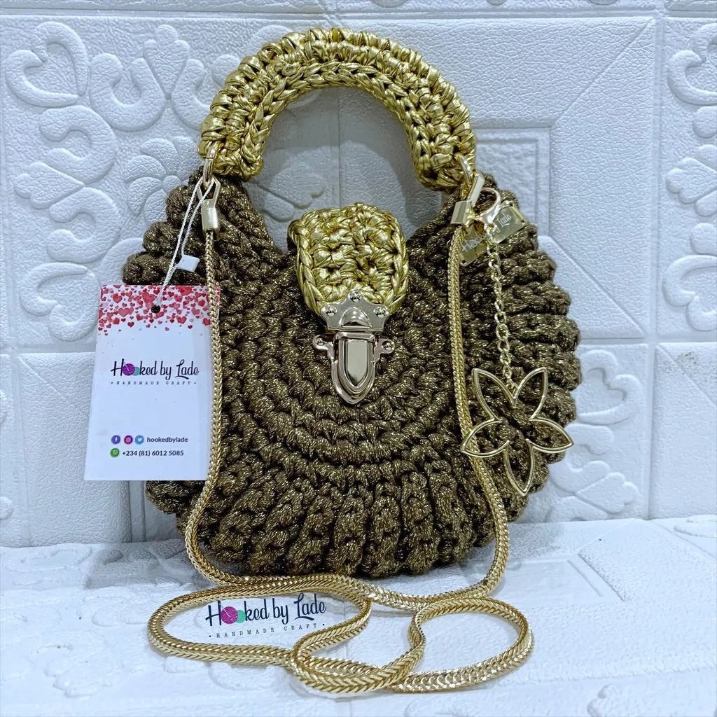 'Fola' Unspiked Crochet bag in Glitter/Metallic Gold