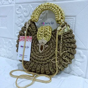 'Fola' Unspiked Crochet bag in Glitter/Metallic Gold