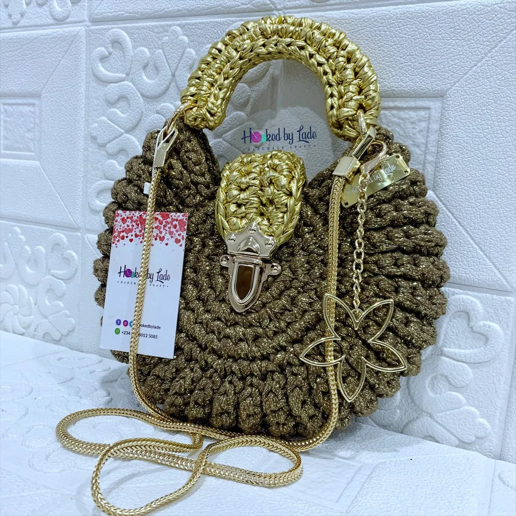 'Fola' Unspiked Crochet bag in Glitter/Metallic Gold