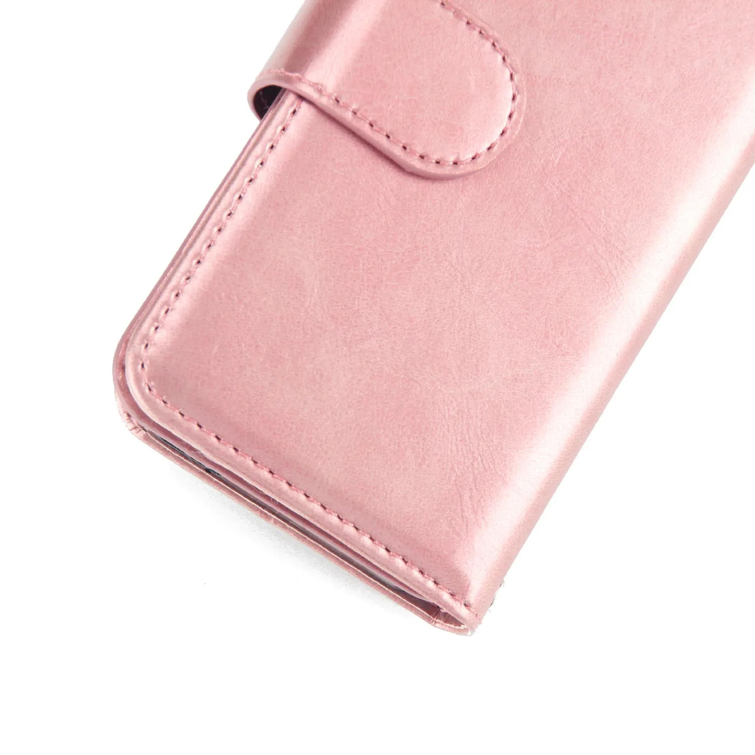 For iPhone 5/5S/SE PU Cell Phone Case Protective Leather Cover with Buckle & 9 Card Position & Lanyard & Bracket Rose gold