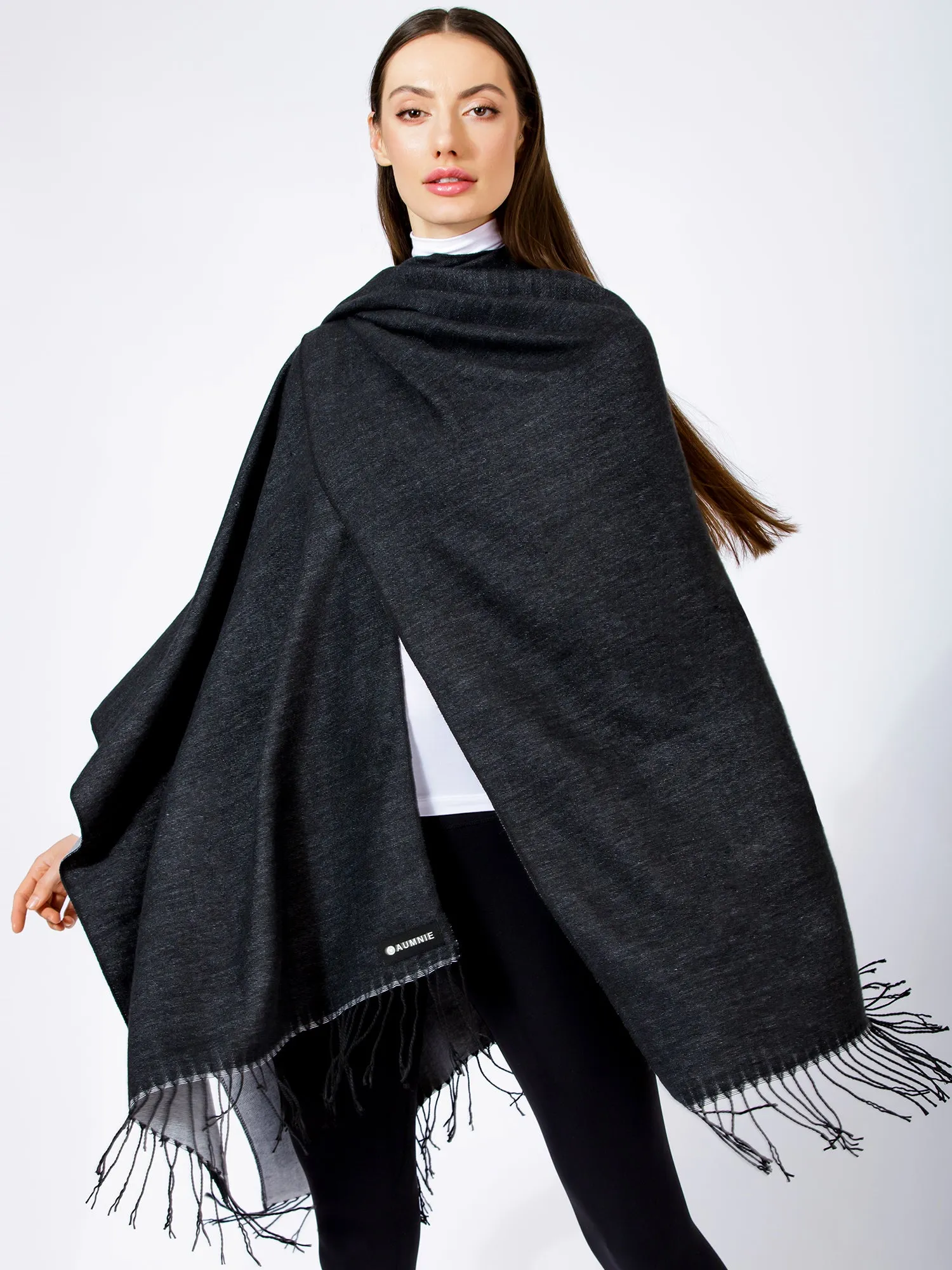 FREESTYLE FRINGED WRAP CAPE, BLACK