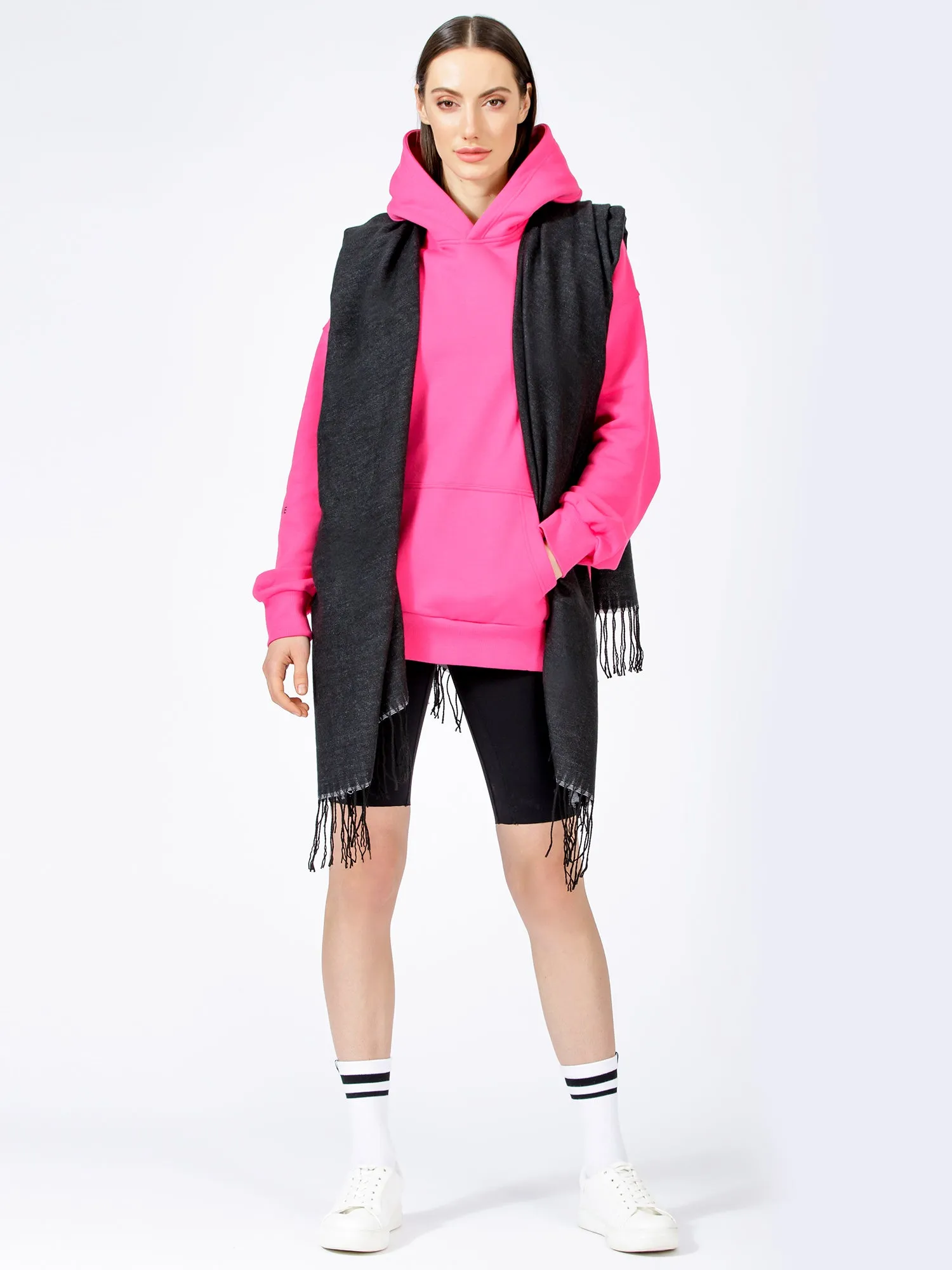 FREESTYLE FRINGED WRAP CAPE, BLACK