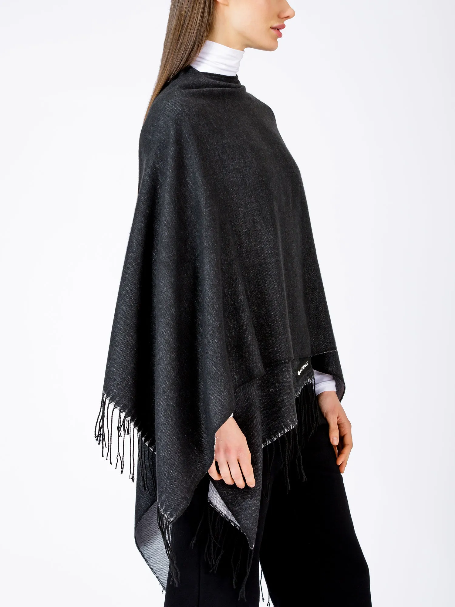 FREESTYLE FRINGED WRAP CAPE, BLACK