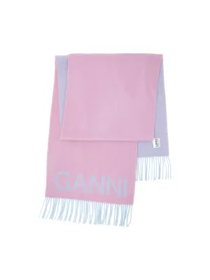 Ganni Fringed Wool Scarf in Lilac Chiffon