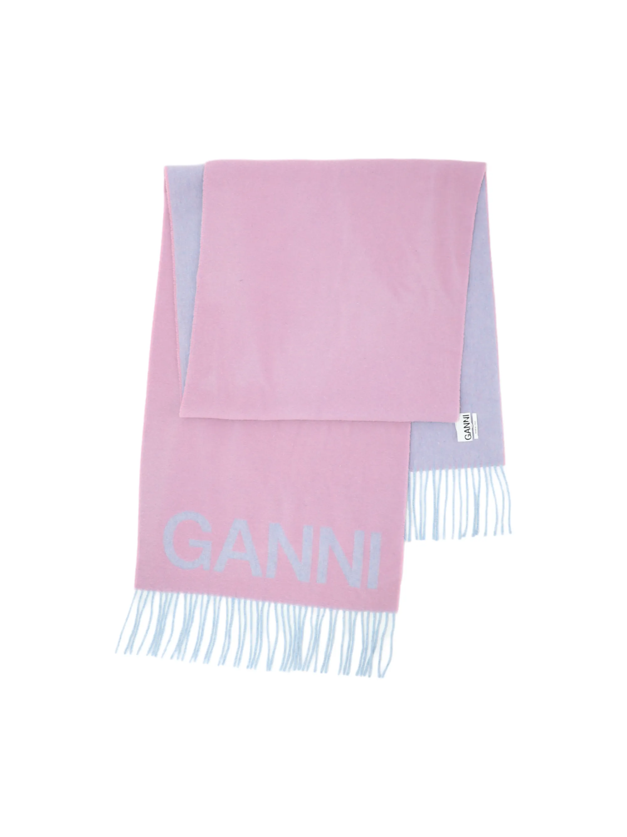 Ganni Fringed Wool Scarf in Lilac Chiffon