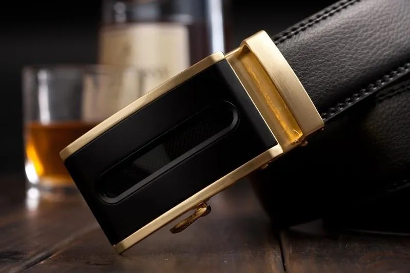 Genuine Leather Belt Gold and Black Style 2