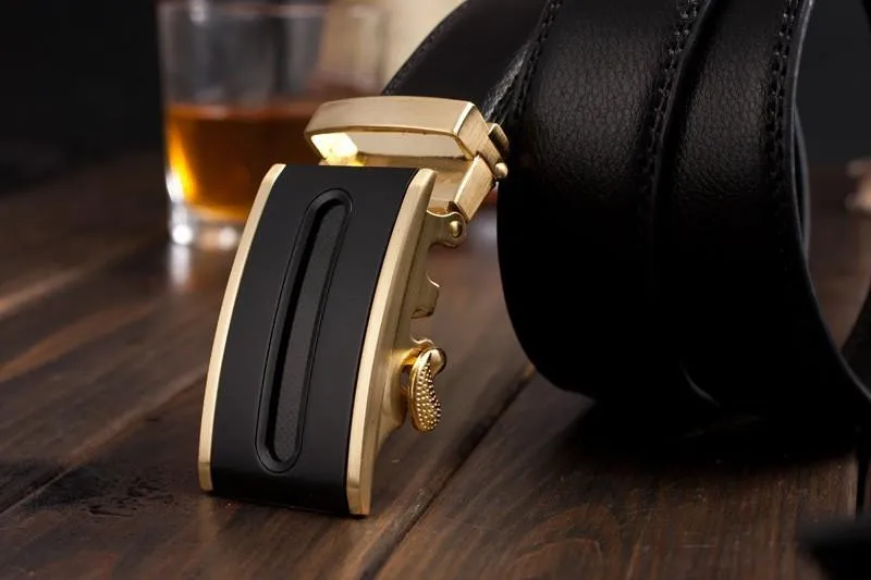 Genuine Leather Belt Gold and Black Style 2