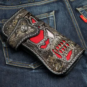 Genuine Leather Demon Tooled Biker Wallet