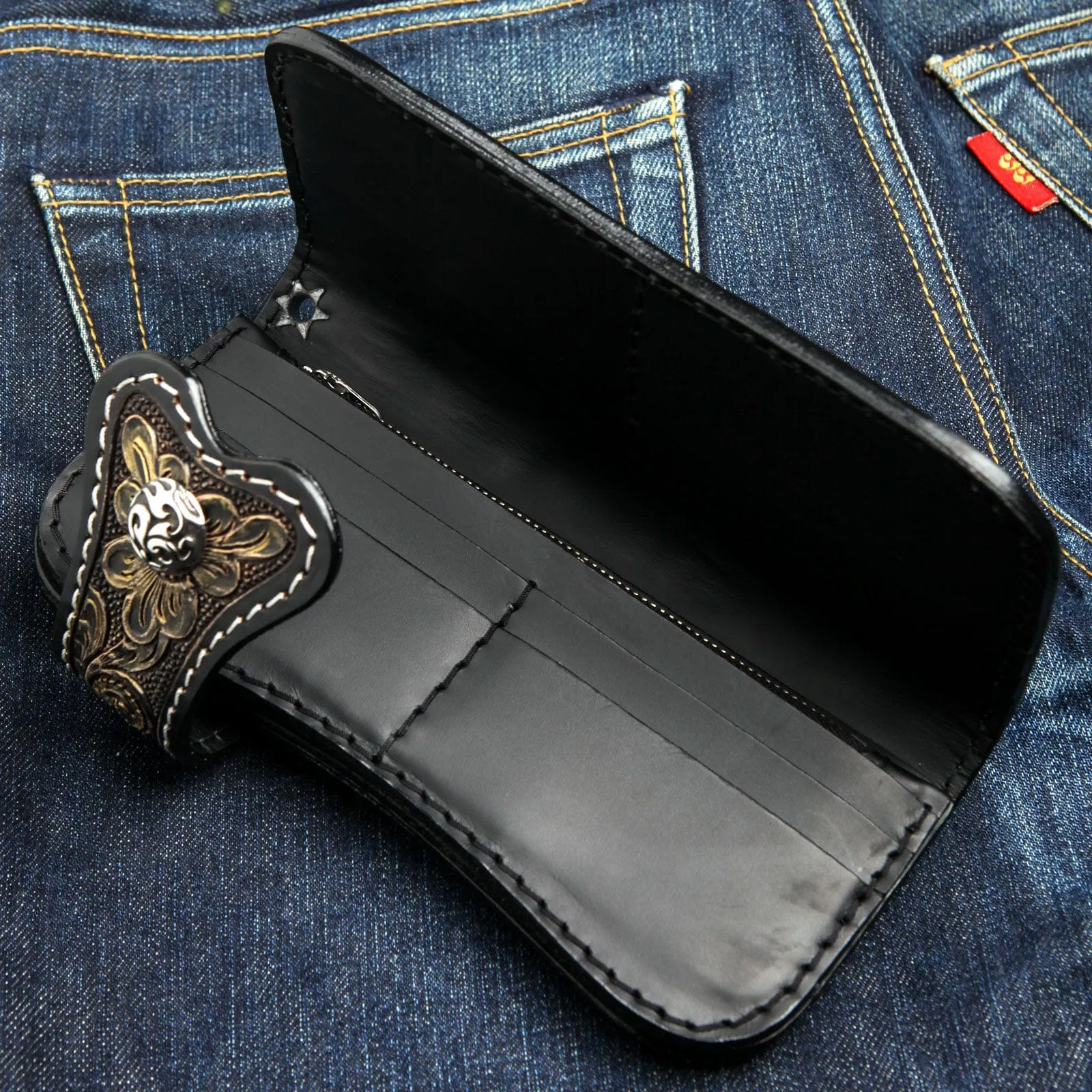 Genuine Leather Demon Tooled Biker Wallet