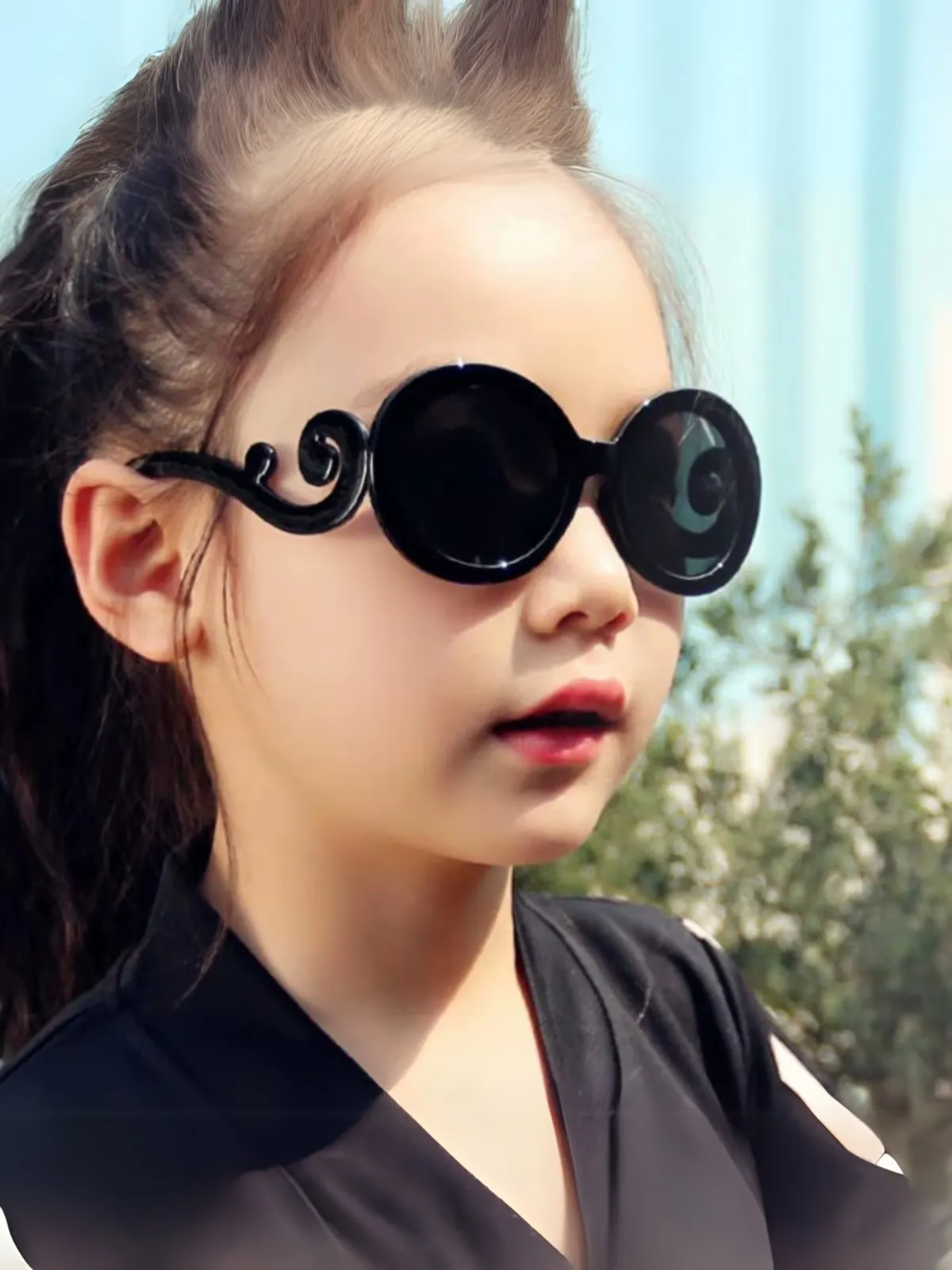Girls Black Round Vintage Sunglasses