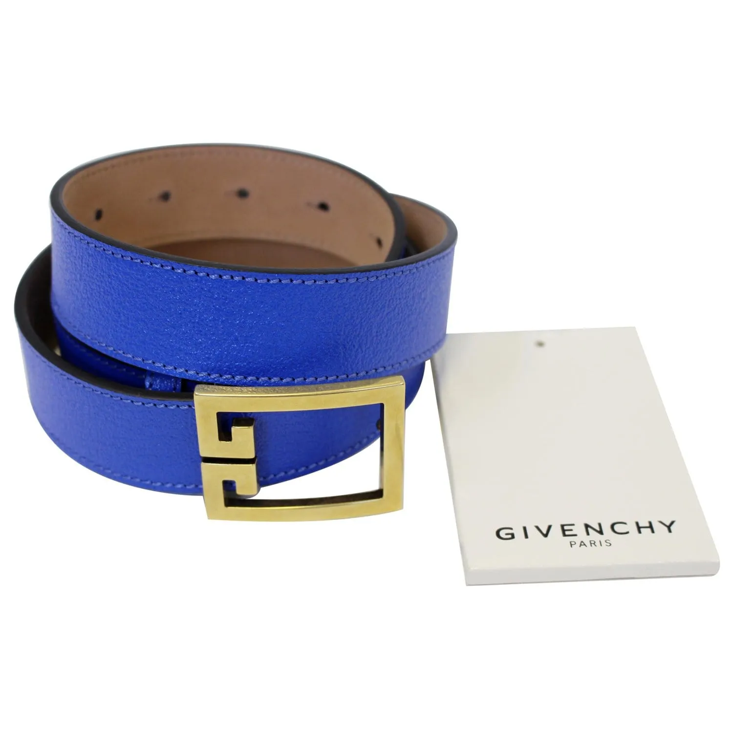 GIVENCHY Double G Logo Buckle Belt Blue Size 38