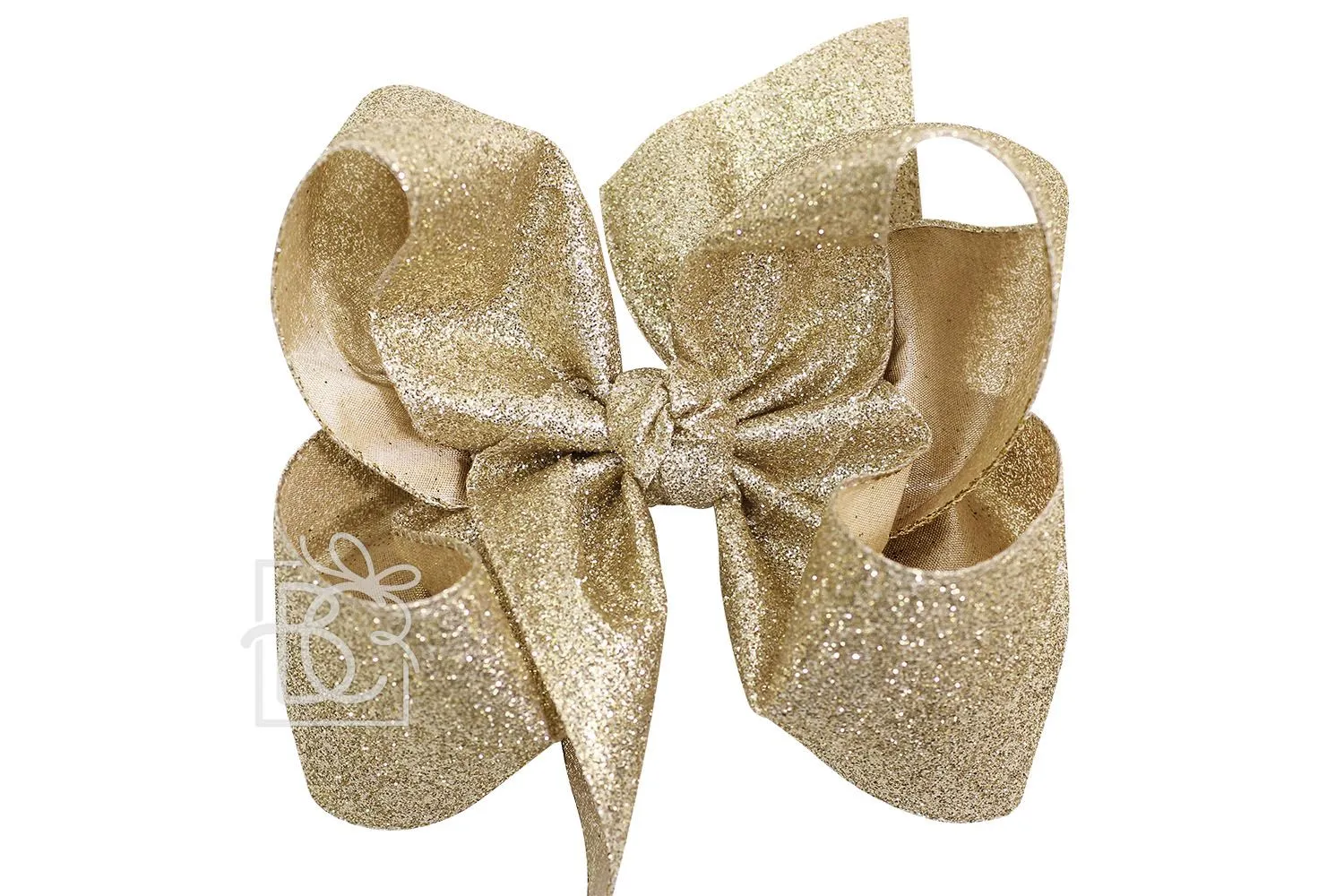 Glitter Metallic Bow on Clip - Champagne