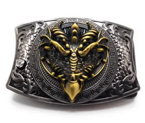 Gold Dragon Head Folding Knife Belt Buckle Push-Button-Release