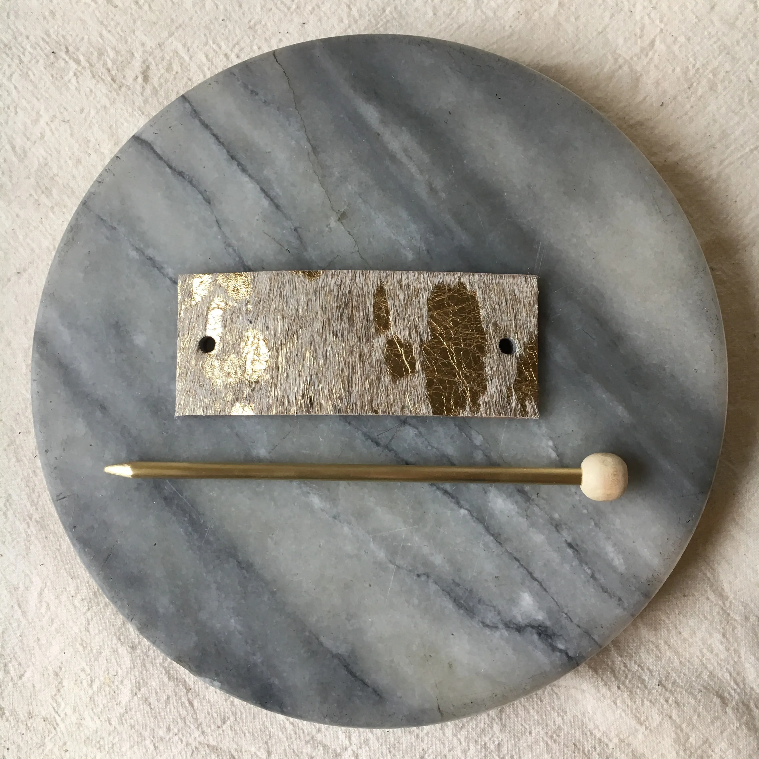Gold Splash Print Leather Hair Slide with Brass Pin