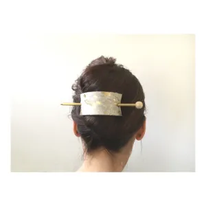Gold Splash Print Leather Hair Slide with Brass Pin