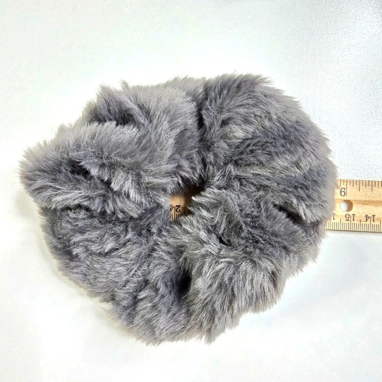 Gray Fuzzy Accessorie Scrunchie Hair Tie Hair Band Elastic Stretch Handmade SB26