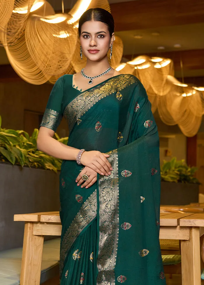 Green Spun Silk Saree With Blouse Piece
