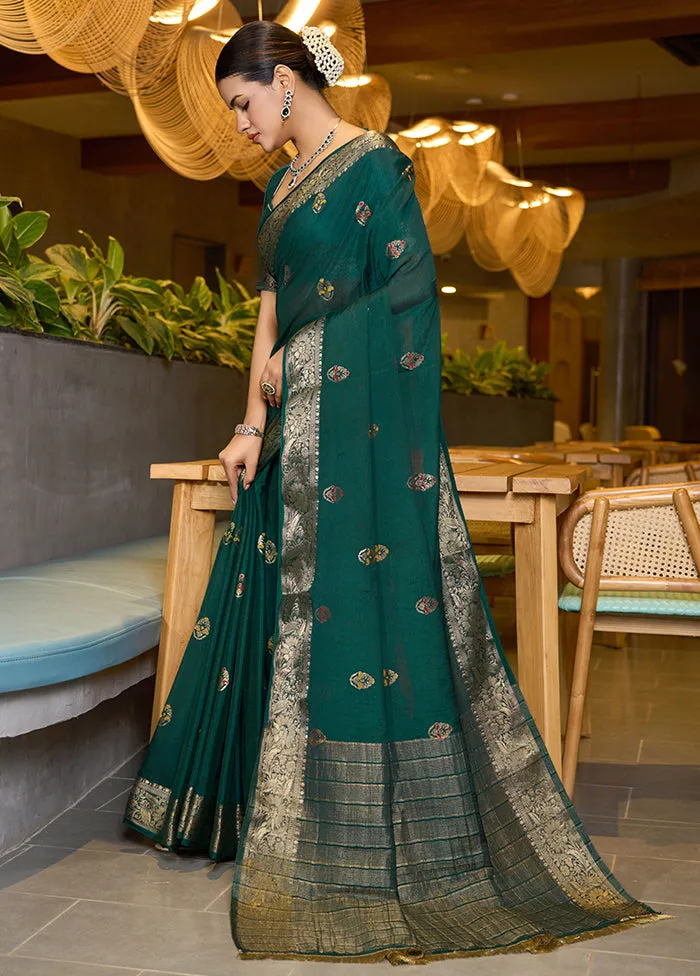 Green Spun Silk Saree With Blouse Piece