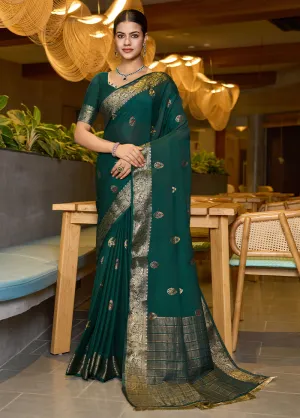 Green Spun Silk Saree With Blouse Piece