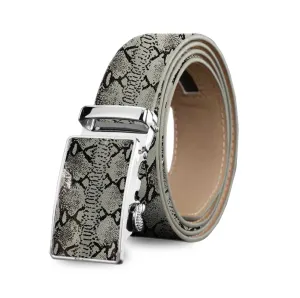 Grey Mens Adjustable Ratchet Slide Buckle Belt - Genuine Leather Automatic Belt with No Holes