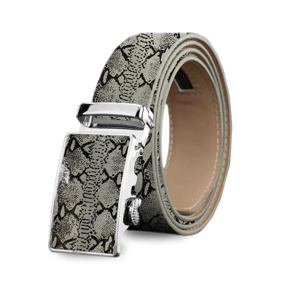 Grey Mens Adjustable Ratchet Slide Buckle Belt - Genuine Leather Automatic Belt with No Holes