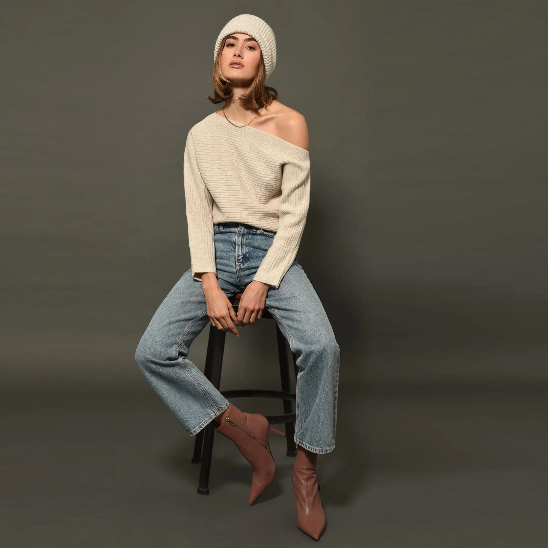 Greylin Hana Off Shoulder Long Sleeve Sweater - Oatmilk