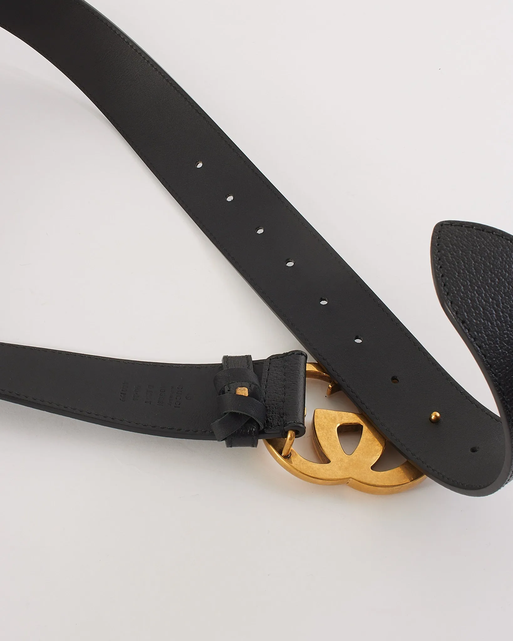 Gucci Black Leather 2015 Re-Edition Wide Belt Brushed Gold GG Buckle - 90