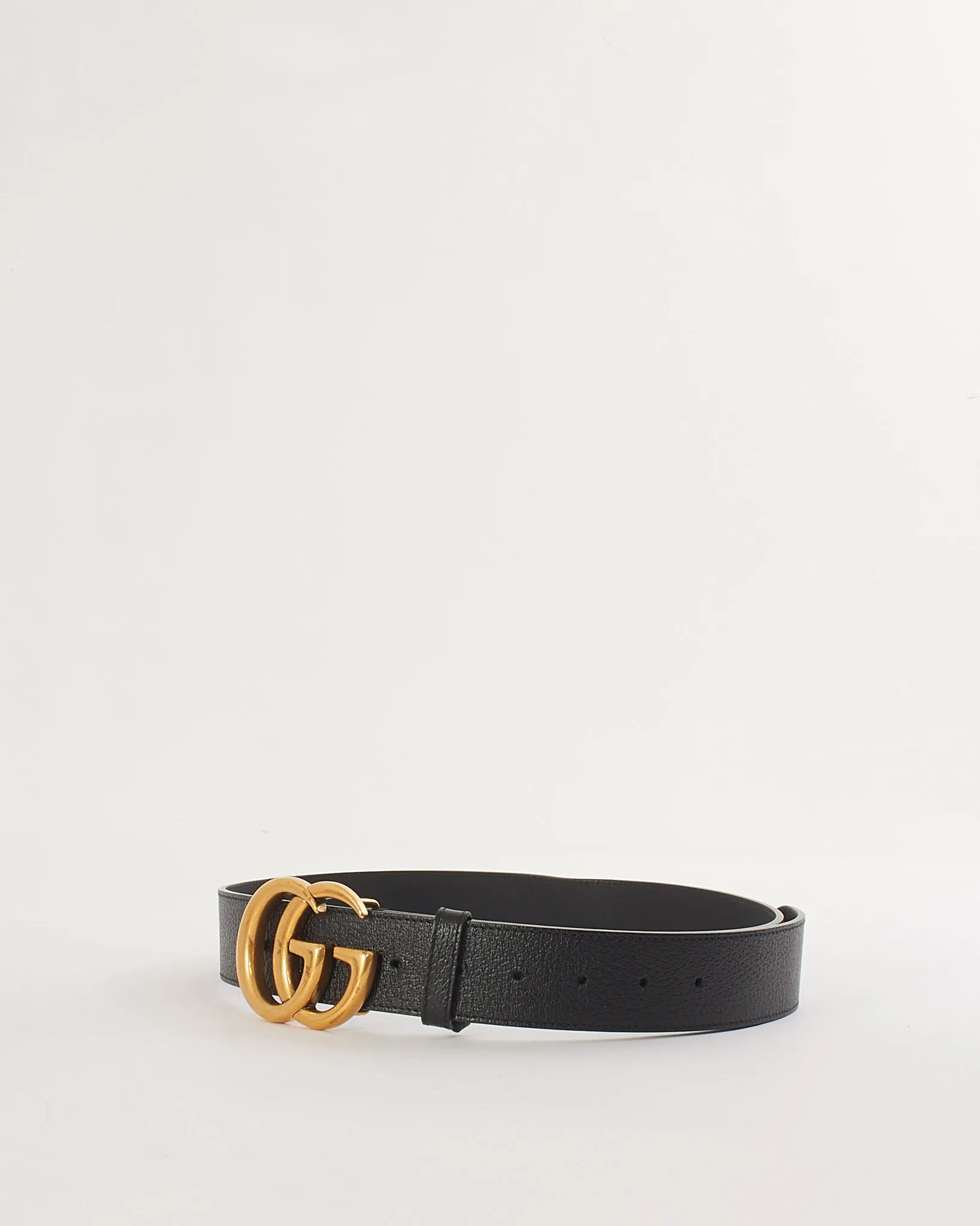 Gucci Black Leather 2015 Re-Edition Wide Belt Brushed Gold GG Buckle - 90