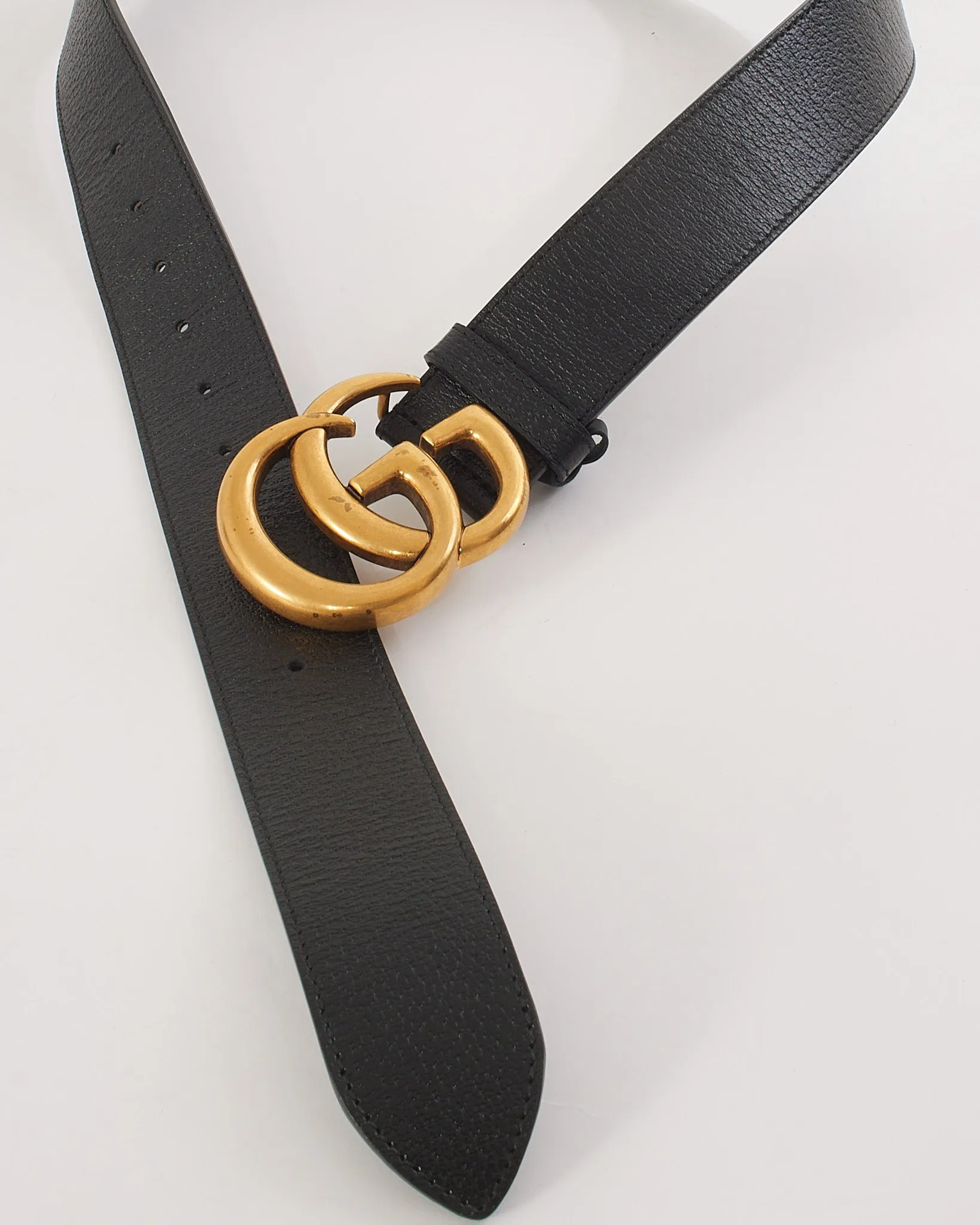 Gucci Black Leather 2015 Re-Edition Wide Belt Brushed Gold GG Buckle - 90