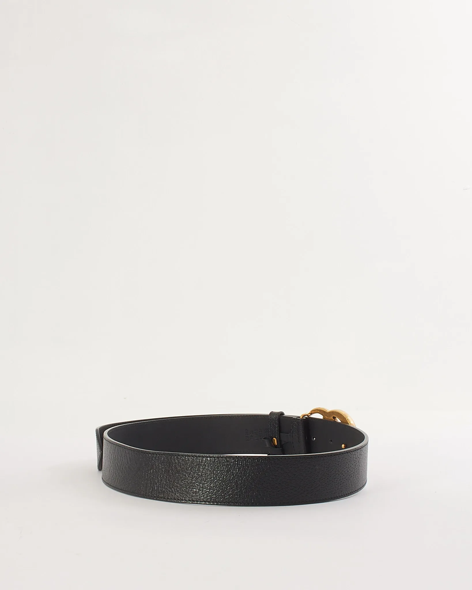 Gucci Black Leather 2015 Re-Edition Wide Belt Brushed Gold GG Buckle - 90