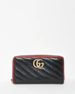 Gucci Black Leather & Red Diagonal Torchon GG Long Zip Wallet
