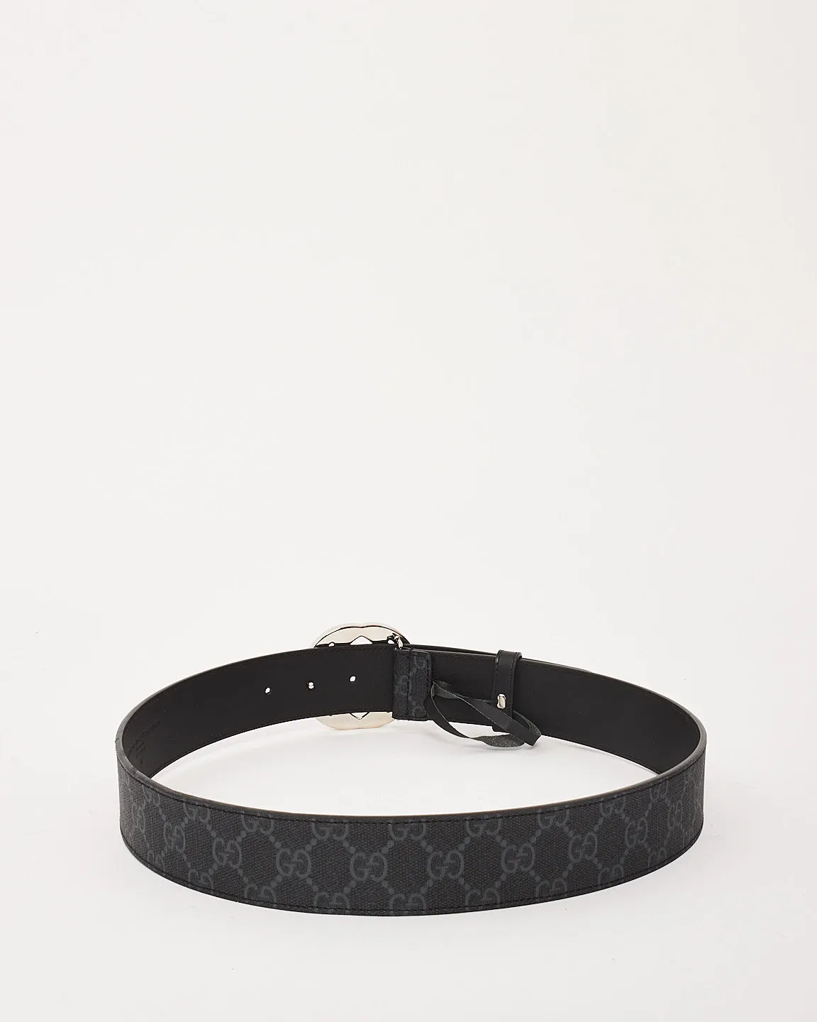 Gucci Black Leather Belt with Silver Interlocking GG Buckle - 85/34