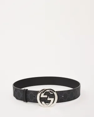 Gucci Black Leather Belt with Silver Interlocking GG Buckle - 85/34
