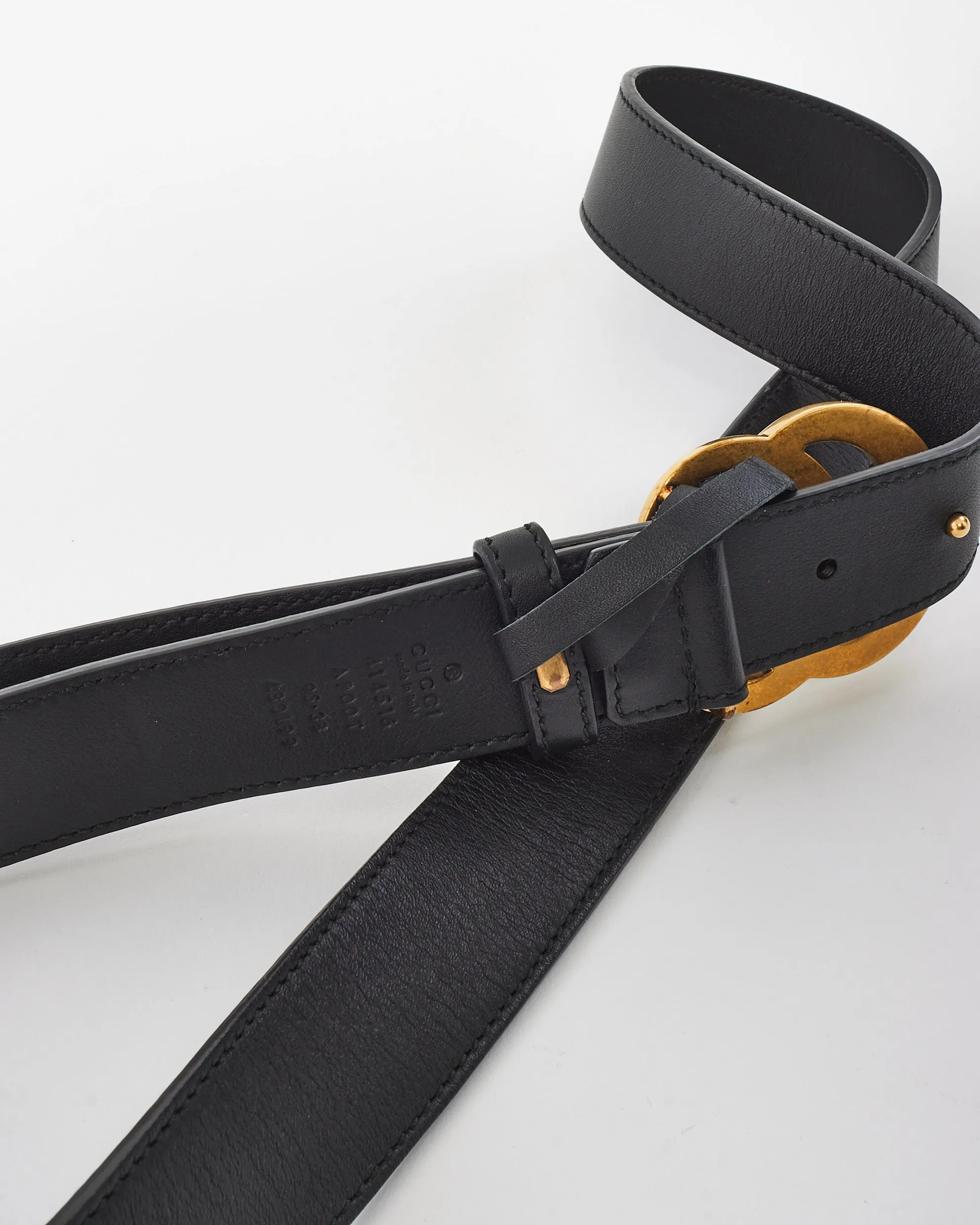 Gucci Black Leather Brushed Gold Buckle Marmont Belt 95/30