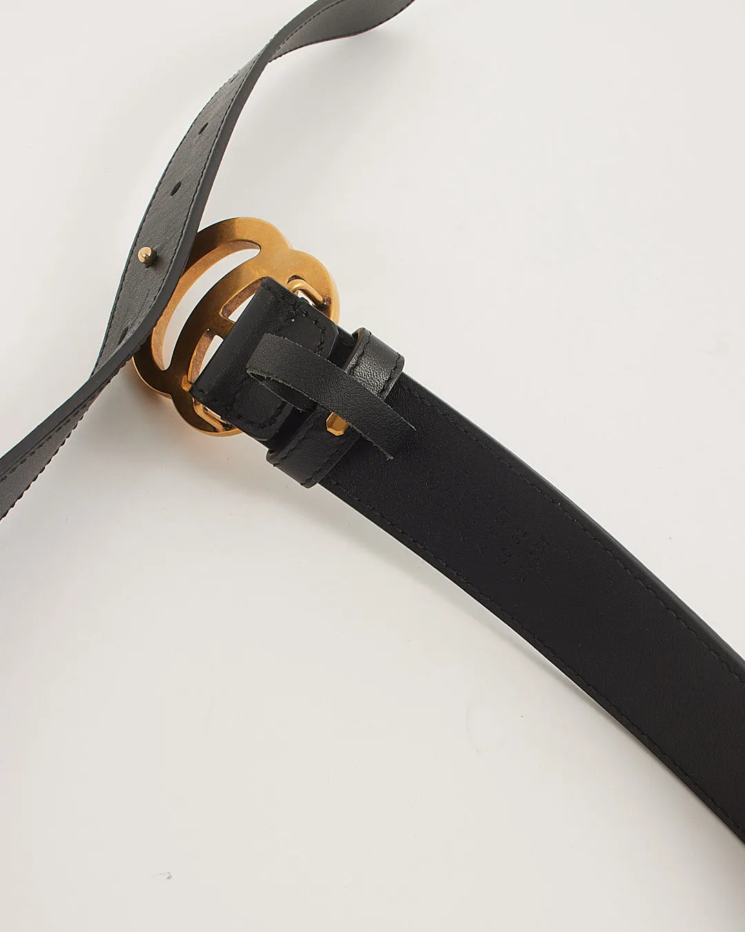 Gucci Black Leather Double G Buckle Marmont Belt - 80/32